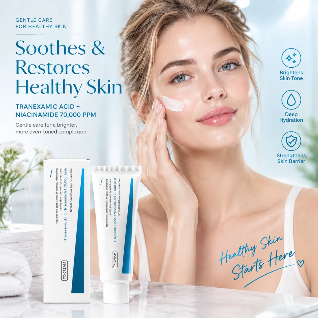TX‑CREAM Gentle Brighten Even Skin Tone Fade Dark Spots Revive Dull Skin Moisturize Nourish Tranexamic Acid Niacinamide 