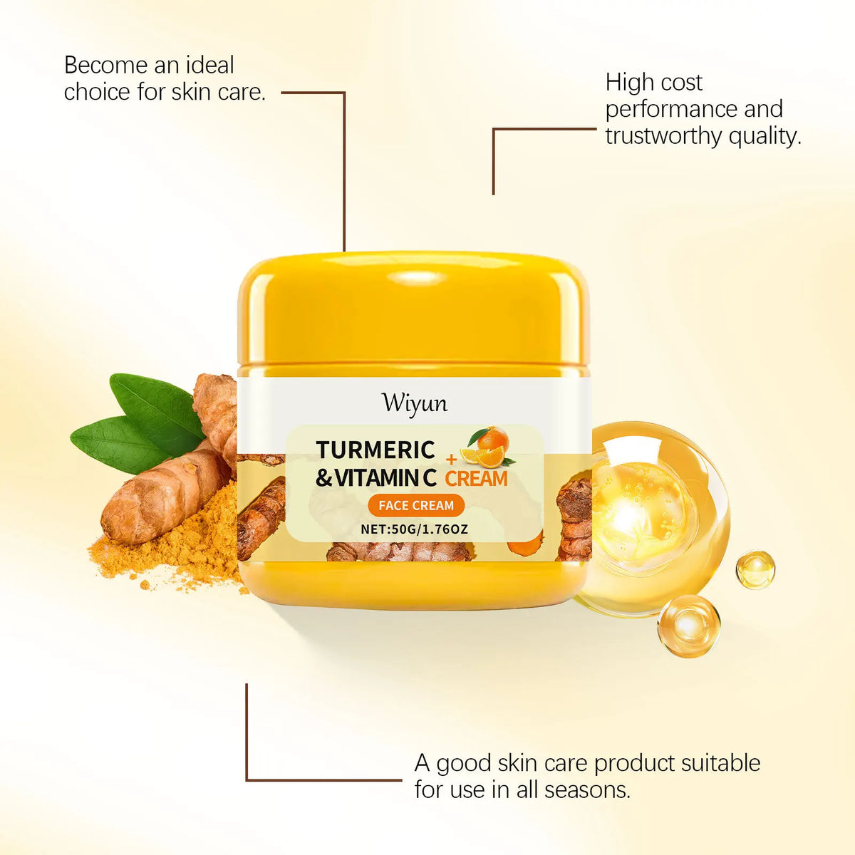 Turmeric Brightening Cream Fade Dark Spots Remove Pigmentation Smooth Fine Lines Lightening Lifting Moisturizing VC Faci