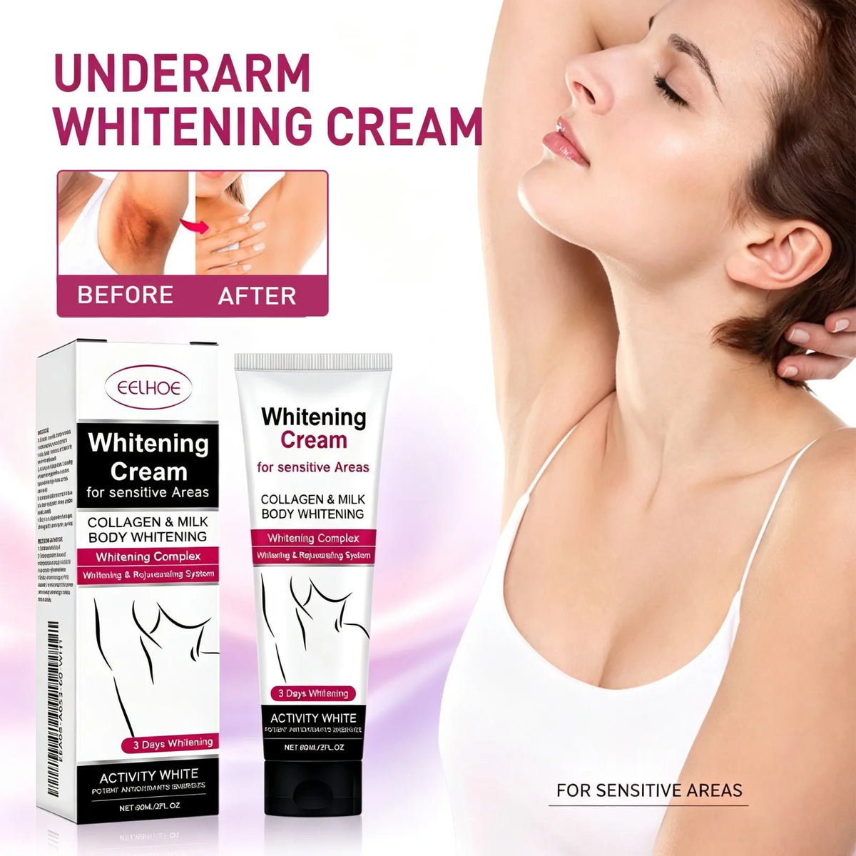 Underarm Brightening Cream Gentle Moisturizing Lighten Dark Spots Inner Thigh Joint Sensitive Area Hydrating Brighten Lo