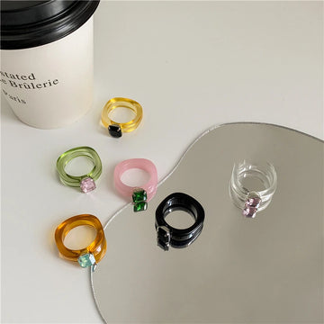 Fashion Luxury Irregular Geometric Transparent Colorful Crystal Rhinestone Zircon Round Ring For Women Shiny Jewelry Accessories