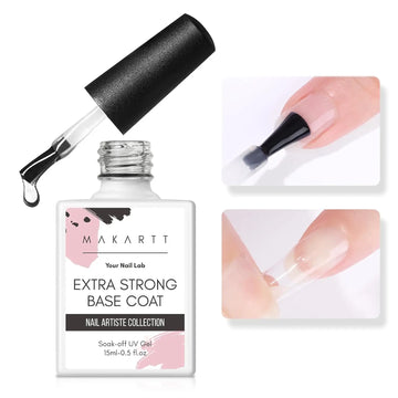 Makartt Extra Strong Base Coat Nail Polish, 15ml Long-Lasting Gel Base Coat Nail Gule for Nail Charms Press on Nails Soak Off