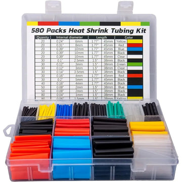 580PCS 2: 1 Cable Shrink Tube Kit Heat Assorted Pack Thermoretractile Insulation Sleeving Cable Wire Shrink Wrapping for DIY