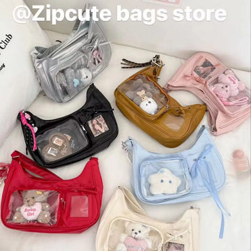 Y2k Harajuku Shoulder Bag Women Korean Transparent Ita Bag School Crossbody Bag Female Japanese Designer Preppy Handbag Purse