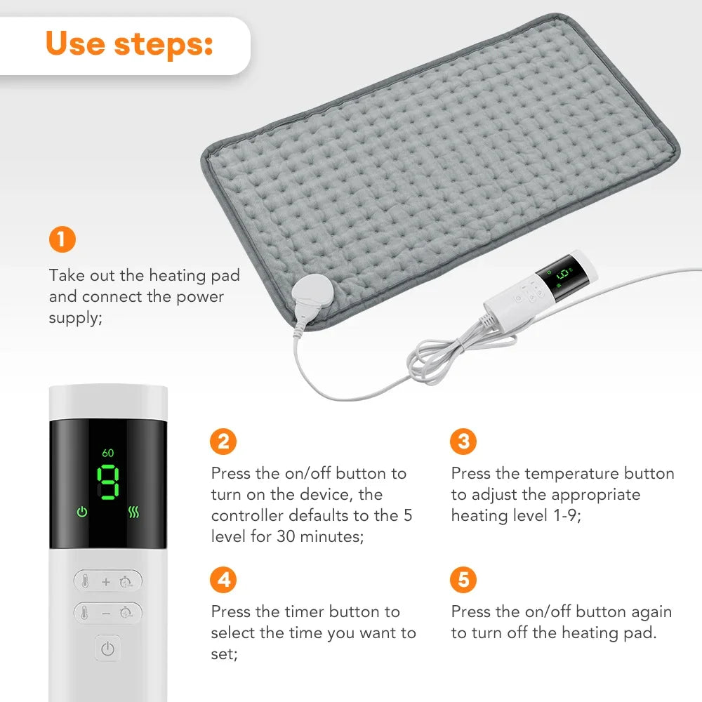 Electric Heating Pad Pet Heat Mat with 9 Levels Constant Temp 4 Mode Timer Body Warming Thermal Mat for Abdomen Hand The