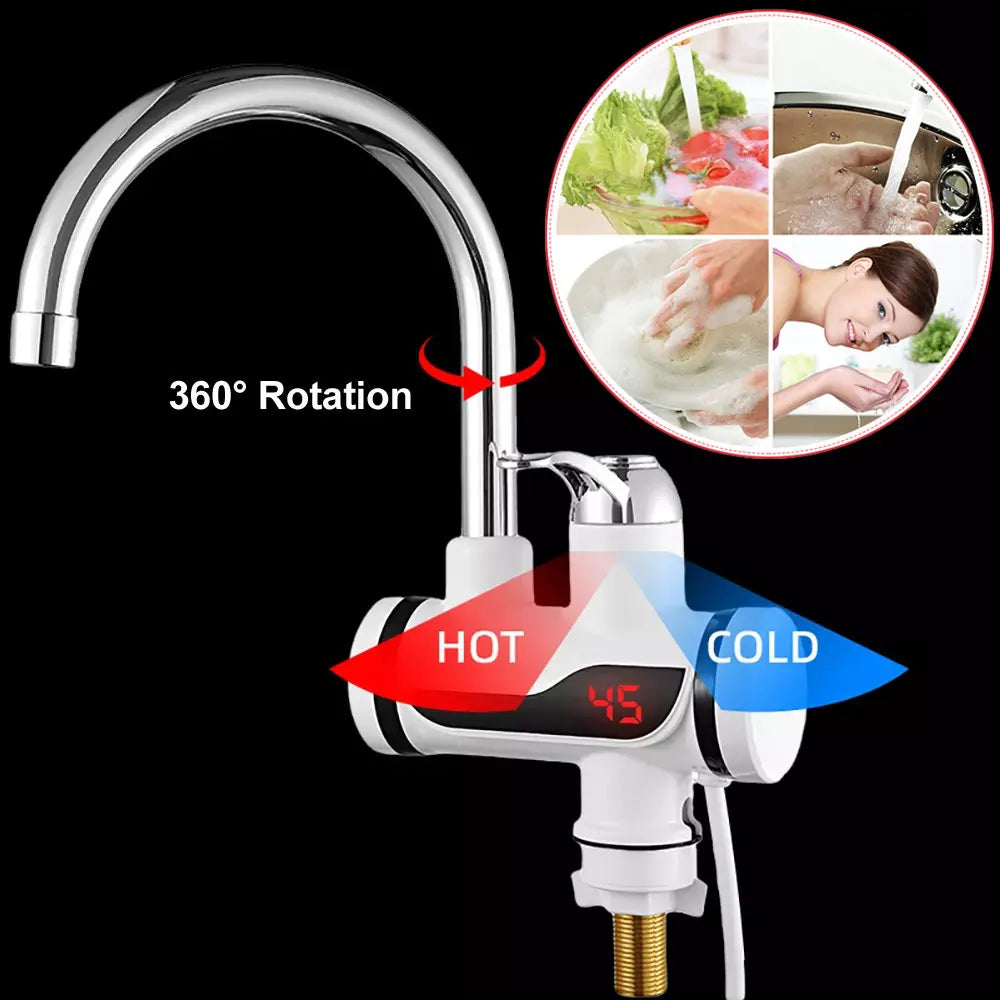 Instant Electric Water Heater Temperature Display Water Heating Kitchen Hot 3000W Water Heater with LED EU Plug Kitchen 