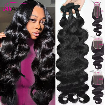 24 26 Inch Human Hair Bundles And Closure Body Wave Bundles With 4x4 Closure Raw Hair Bundles Human Hair 5x5 2x6 HD Lace Closure Brazilian Human Hair Bundles And Weaves Raw Hair Bundles Deals Transparent HD Lace Closure 100%