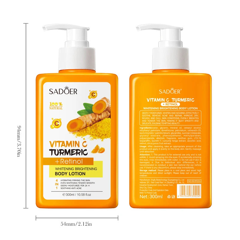 Turmeric Vitamin C Body Lotion Super Moisturizing Tender Firming Skin Brightening Face Cream Dark Spots Lighten Skin Car