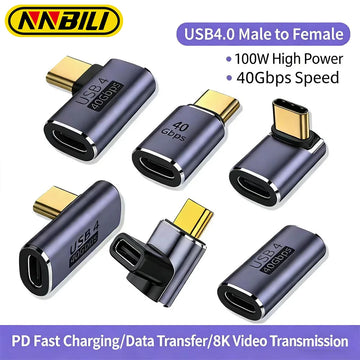 USB4.0 40Gbps OTG USB C 90 Degree Adapter 100W 5A Type C to Type C Fast Charging Converter USB C Data Adapter For Macbook 8K60HZ