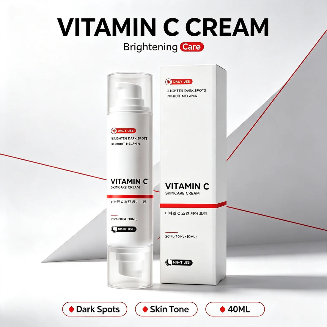 Vitamin C Brightening Cream Day Night Care Even Skin Tone Hydrating Refine Texture Lightweight Face Ampoule W/ Niacinami