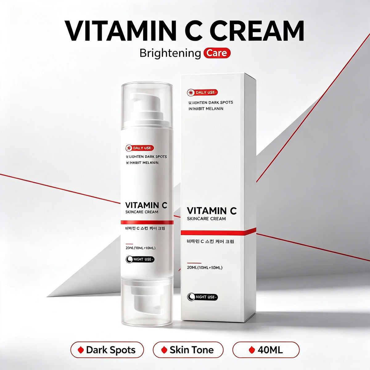 Vitamin C Brightening Cream Day Night Care Even Skin Tone Hydrating Refine Texture Lightweight Face Ampoule W/ Niacinami