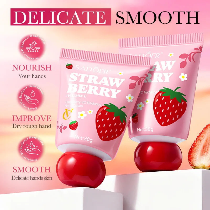 Strawberry VC Hand Cream - 30g Brightening Moisturizer for Winter, Repairs Dry Cracked Skin, Lightweight Fast Absorbing 