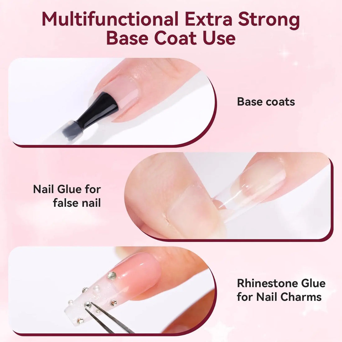Makartt Extra Strong Base Coat Nail Polish, 15ml Long-Lasting Gel Base Coat Nail Gule for Nail Charms Press on Nails Soak Off