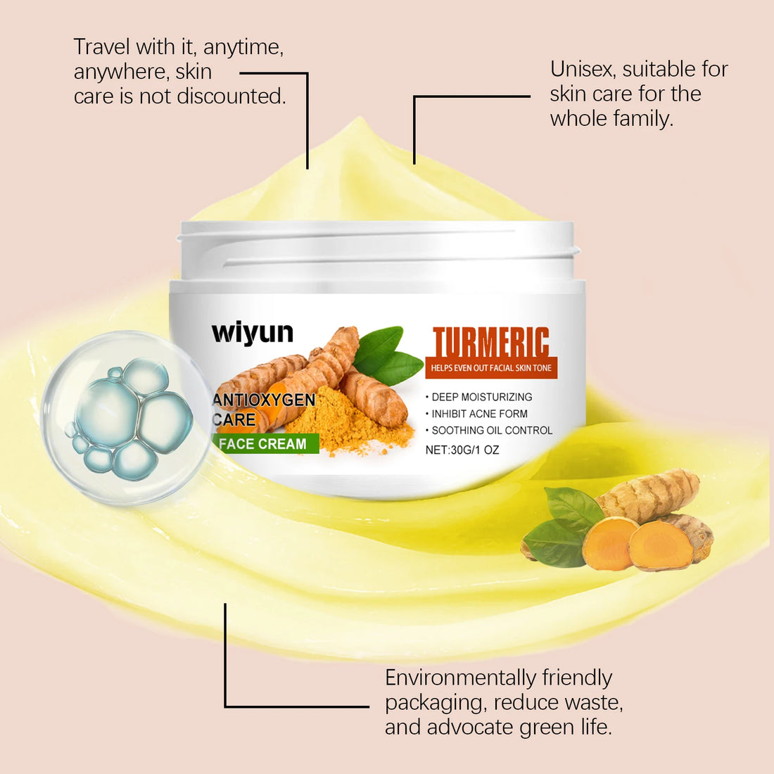 Turmeric Face Cream Anti Acne Dark Spots Whitening Brighten Shrink Pores Repair Sun Damage Vitamin E Firming Facial Mois
