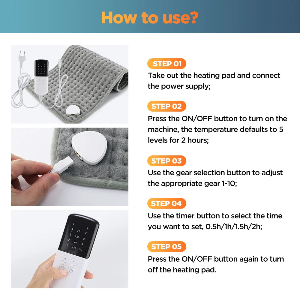 Electric Heating Pad Multifunctional Physiotherapy Heating Blanket Cushion 10 Levels Temperature Timing Body Back Warmer