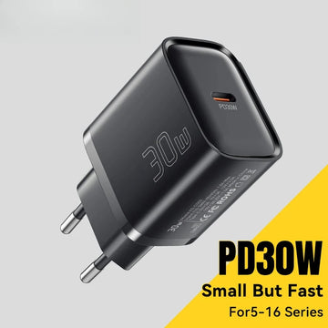 USB-C PD Travel Charger 20W 30W Fast Charging Wall Power Adapter Compatible with iPhone iPad Mobile Devices