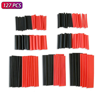 127Pcs 2:1 Heat Shrink Tubing Assortment - Black Red Polyolefin Tube Kit For Car Cable Wire Wrap