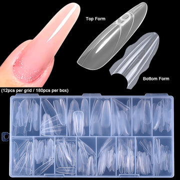 1 Box Dual Nail Forms 180pcs 15 Size Extension Coffin Almond Top Bottom Manicure Tool for Acrylic Gel