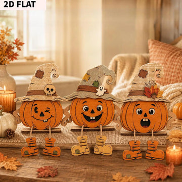 Halloween Wooden Pumpkin Decor 3 Pieces Farmhouse Tabletop Ornament 2D Pumpkin Character Festive Decor for Party Home Living