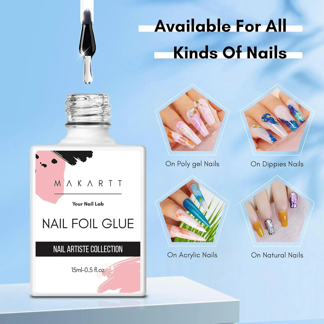 Makartt Nail Foil Glue Gel for Nail, Foil Gel Transfer for Nails Art Stickers Strong Adhesion Foil Transfer Gel Soak Off 15ML