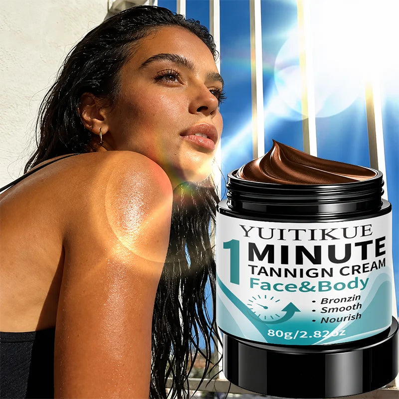 YUITIKUE Self Tanning Cream 1 Minute Fast Bronzer Cream Nourish Moisturizer For Face Body Natural Sun‑Kissed Skin