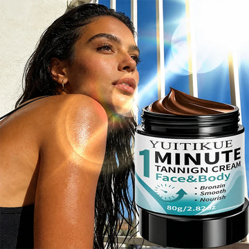 YUITIKUE Self Tanning Cream 1 Minute Fast Bronzer Cream Nourish Moisturizer For Face Body Natural Sun‑Kissed Skin