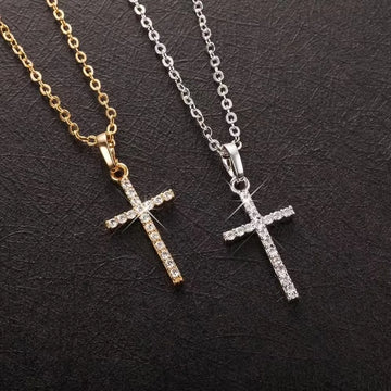 Fashion Jewelry Cross Pendant Necklace with Zircon Accessories, Simple Punk Style Unisex Couple Necklace.
