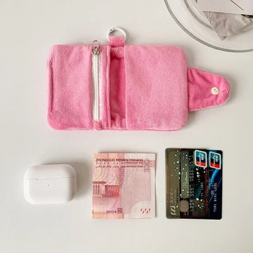 Plush Hasp Credit Card Holder Girls Bag Pendant Keychain Headphone Data Cable Storage Bag Student Korean Coin Purse Coin Pouch