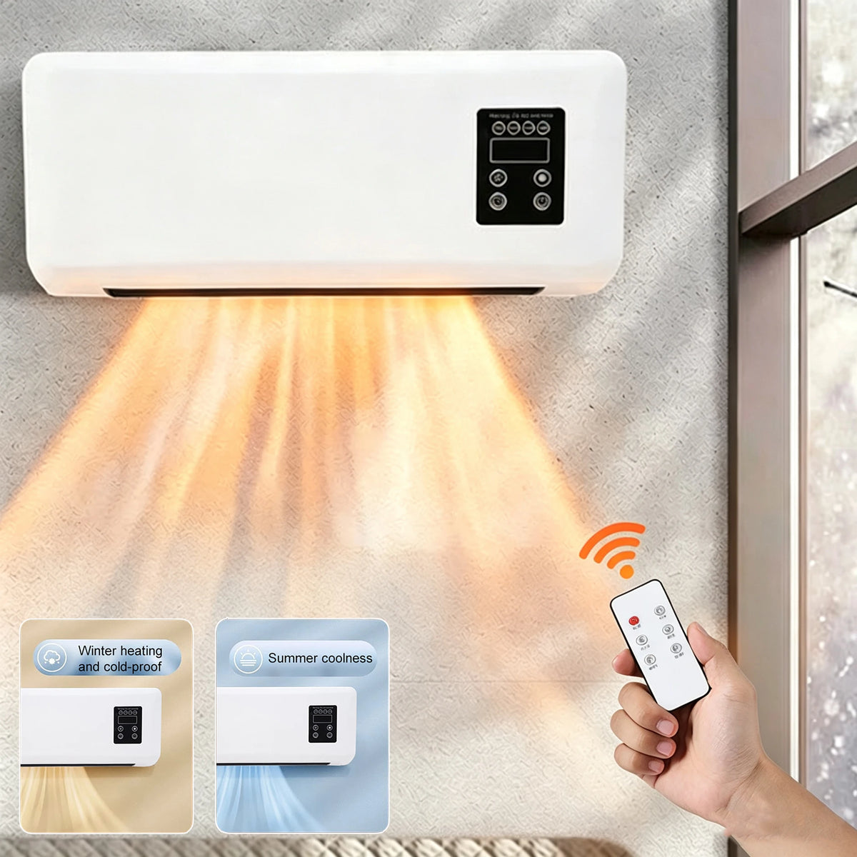 1500W Wall-mounted Electric Indoor Heater with Remote Control, 2 in 1 Mini Warmer / Ventilation Fan For Bedroom Bathroom