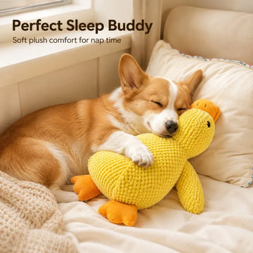 Plush Squeaky Duck Dog Toy, Soft Chenille Chew and Cuddle Toy, PP Cotton Stuffed Interactive Pet Toy for Boredom Relief Dogs