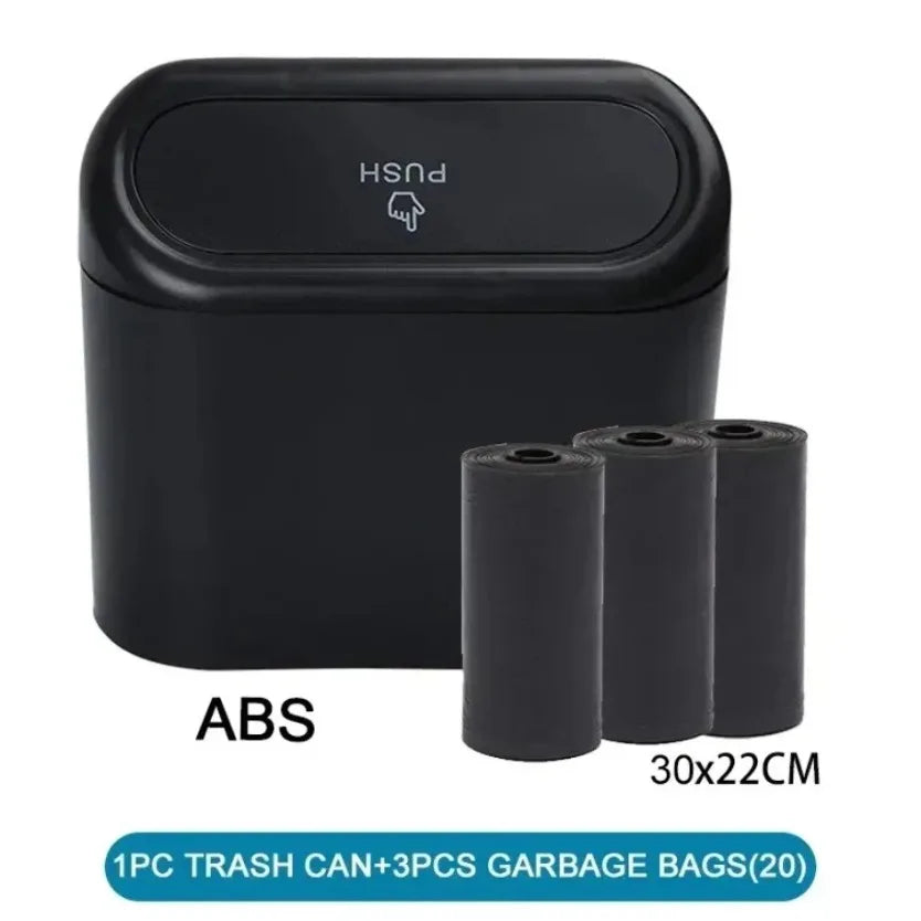 New Car Trash Can (with Lid) 3 Rolls of Garbage Bags for Car Door/Seat Back/Center Console Side/Home/Office Use Small Trash Can