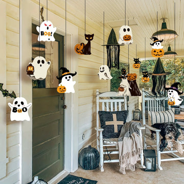 Halloween Hanging Ornaments Ghost Black Cat Pumpkin Witch Hat Hanging Decor for Spooky Halloween Party Porch Ceiling Decoration