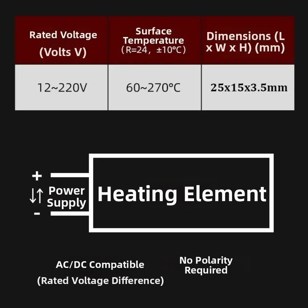New 60-270 Degrees Heating Element 12V 24V 110V 220V 25*15*3.5mm Curlers Heater Celsius PTC Heaters For Miniature Heatin