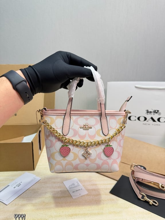 Mini Tote Bag with Strawberry Charms