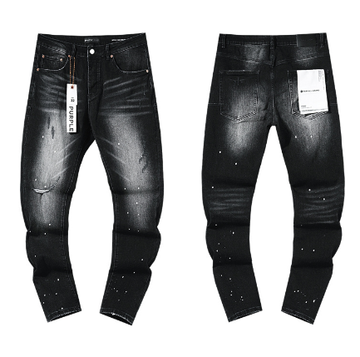 Black Washed Slim Denim Jeans with Light Paint Splatter and Distressing