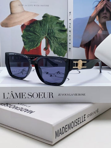Versace Black Rectangular Sunglasses with Medusa Temples