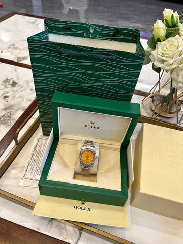 Rolex Oyster Perpetual Yellow Dial Steel Bracelet