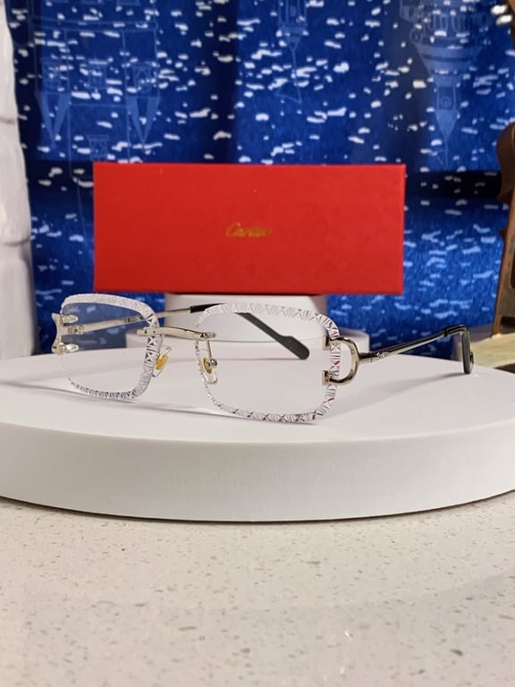 Cartier Silver Rimless Optical Glasses with Engraved Lenses