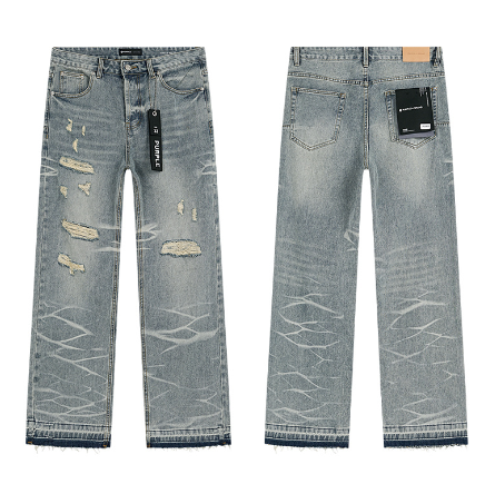 Light Blue Washed Wide-Leg Denim Jeans with Heavy Distressing and Raw Hem