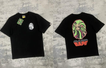 Black BAPE Zebra Print Ape Head T-Shirt (Front & Back)