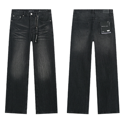 Black Washed Wide-Leg Denim Jeans with Classic Fading