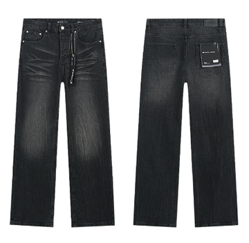 Black Washed Wide-Leg Denim Jeans with Classic Fading