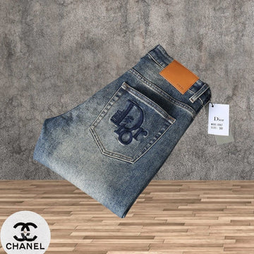 Dior Light Wash Denim Jeans with Large Dior Logo Embroidery