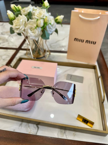 Miu Miu Rimless Purple Sunglasses with Gold Accents