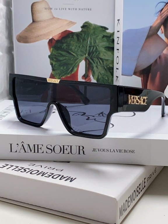 Versace Black Shield Sunglasses with Gold Logo