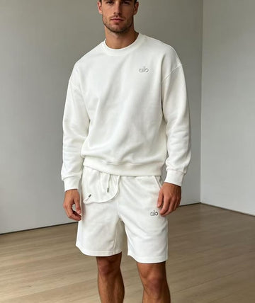 Men's ALO Crew Neck Shorts Suit（White）
