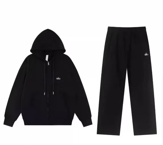 ALO Black Full Zipper Straight Leg Suit