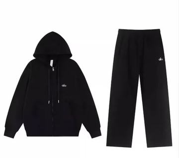 ALO Black Full Zipper Straight Leg Suit