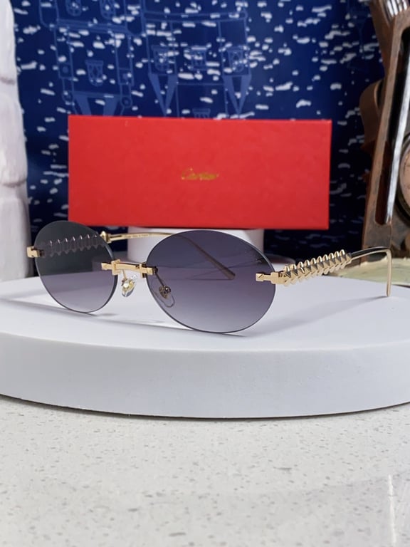 Cartier Gold-Tone Rimless Oval Sunglasses with Studded Temples