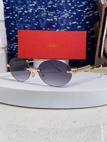 Cartier Gold-Tone Rimless Oval Sunglasses with Studded Temples
