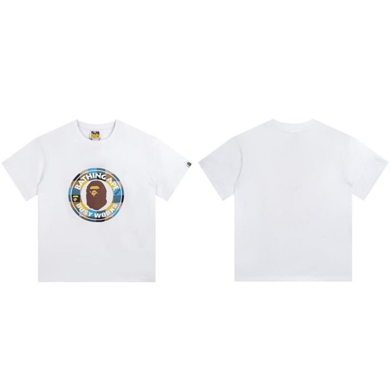 White BAPE "Busy Works" Plaid Logo T-Shirt